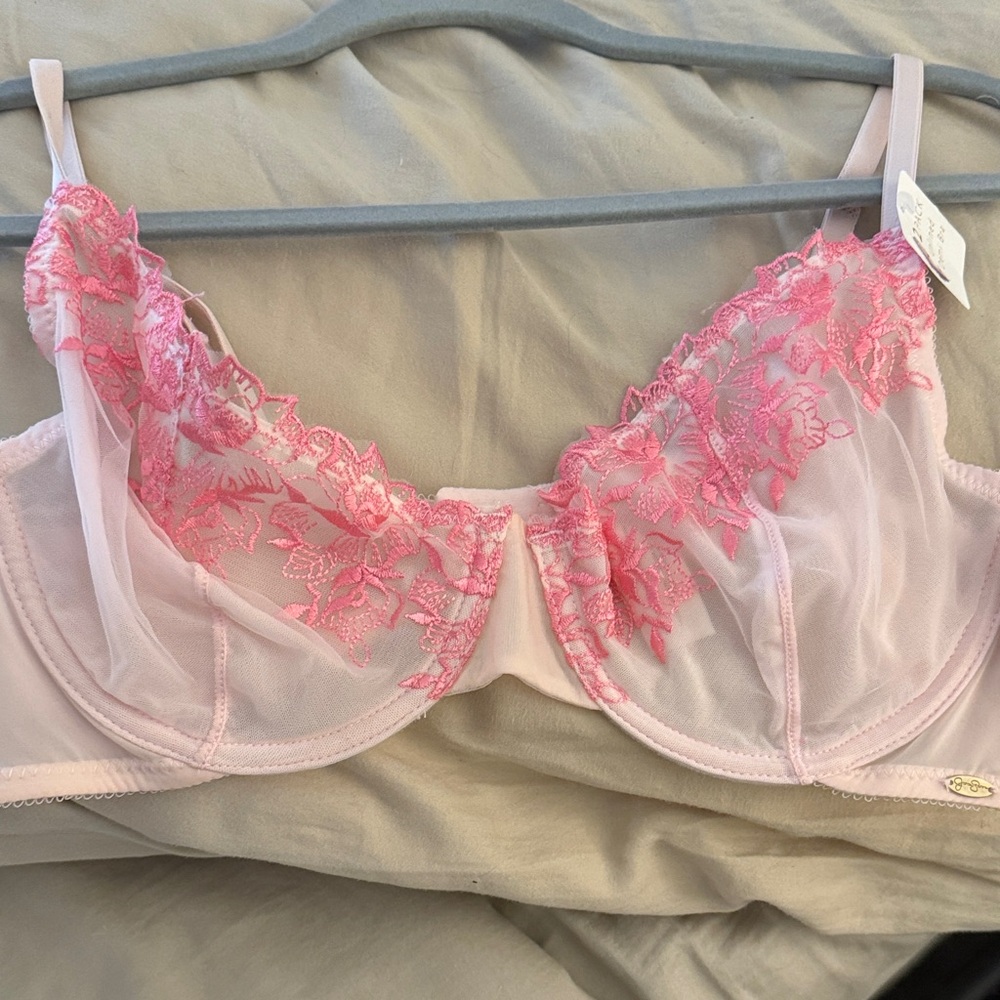 Sheer Light Pink Lace Underwire Bra